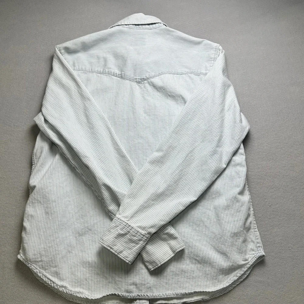 Levi Strauss Western Shirt Womens L Blue White Stripe Pearl Snap Long Sleeve